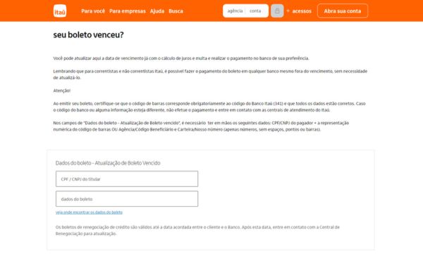 O Itaú permite que você atualize boletos vencidos facilmente.